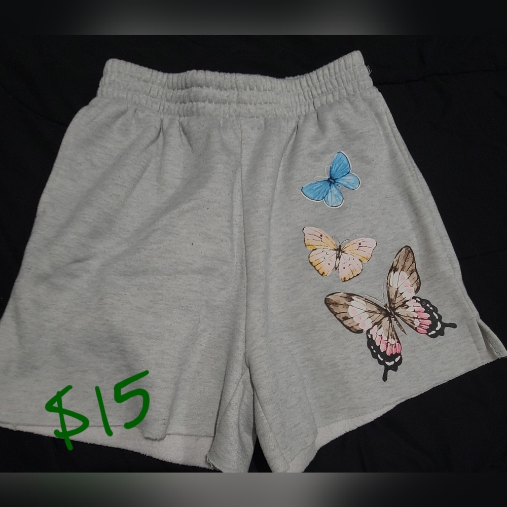Gray Shorts with Butterfly Print